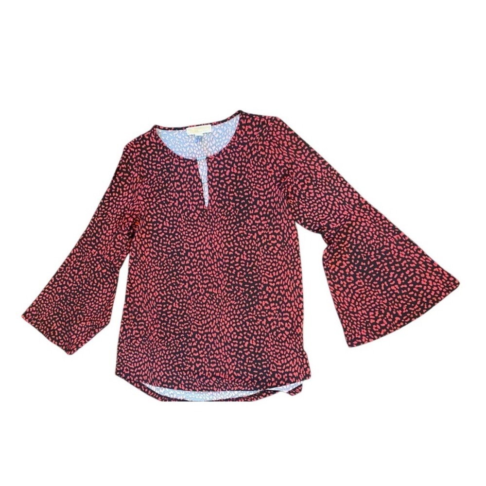 Michael Michael Kors Blouse Women L Red  Bell Sleeve Animal Print Top